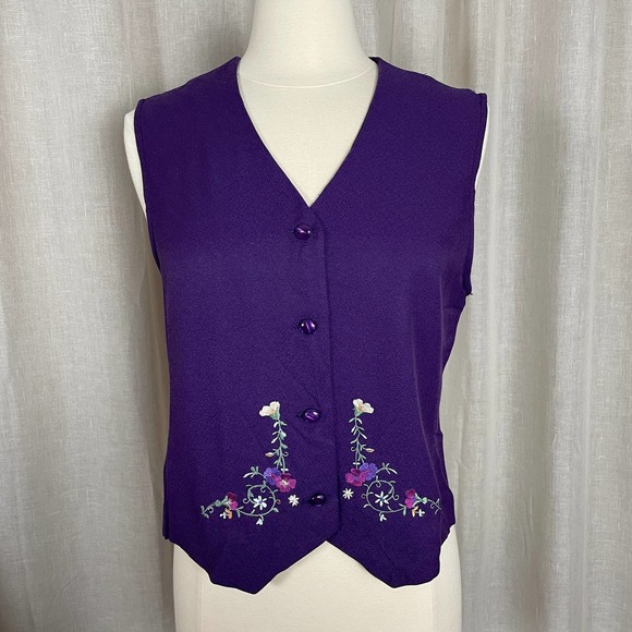 Vintage Jackets & Coats Vintage Womens Vest Size 6 Purple Floral Embroidered Waistcoat Suit